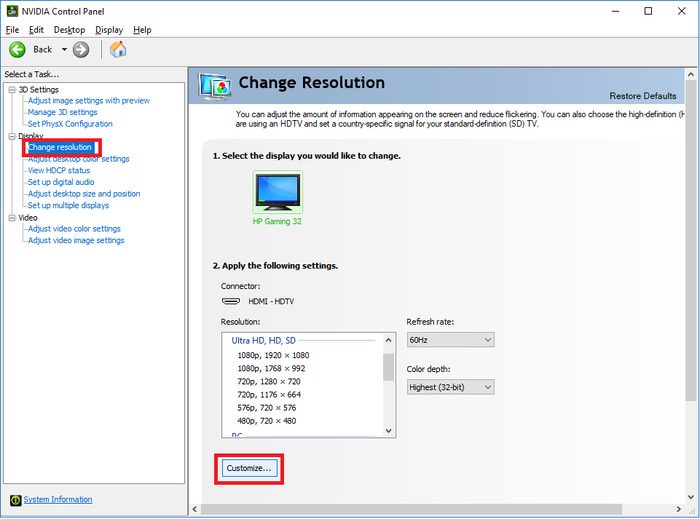 La resolución personalizada de NVIDIA no es compatible con la pantalla La resolución personalizada de NVIDIA no es compatible con la pantalla