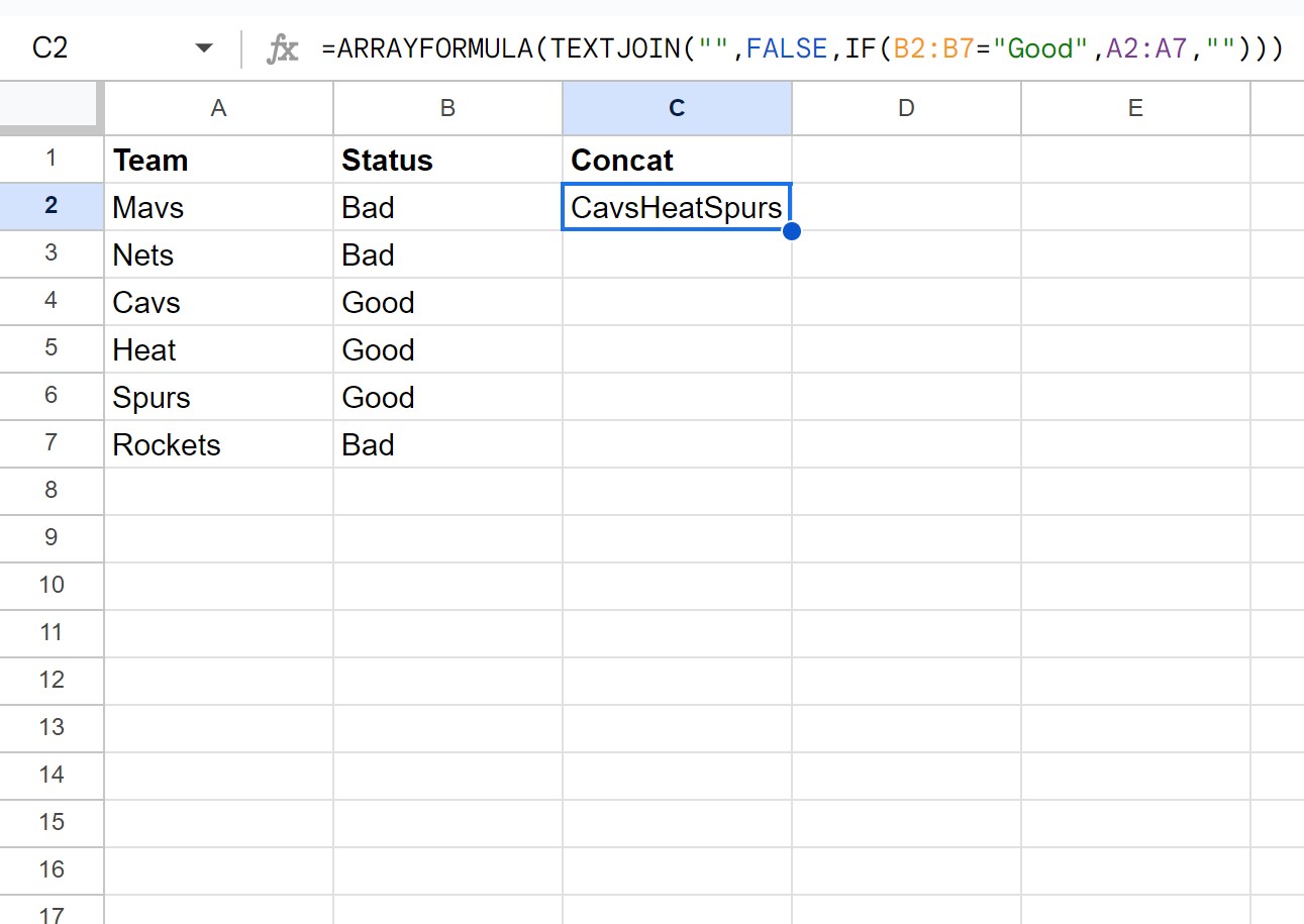 Hojas de cálculo de Google cómo usar la fórmula Concatenar si
