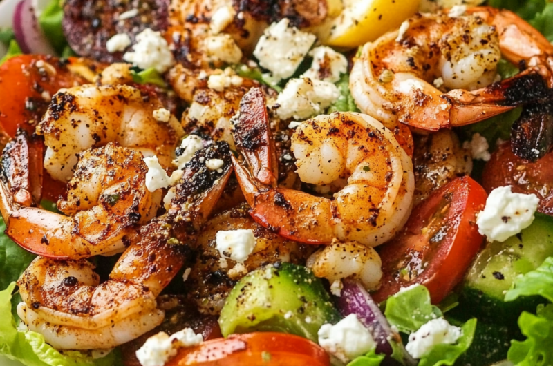 Blackened Shrimp Salad with Feta Vinaigrette