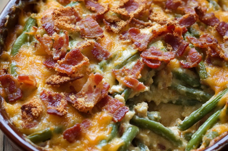 Cheesy Bacon and Green Bean Casserole