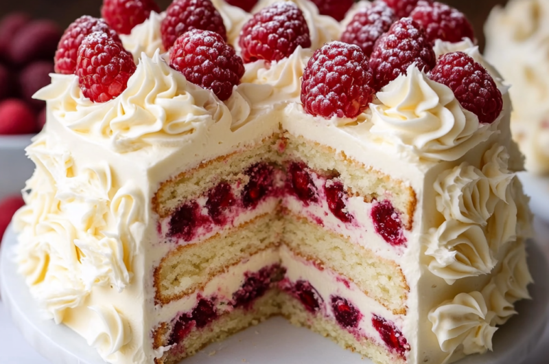 White Chocolate Raspberry Cake with White Chocolate Amaretto Buttercream