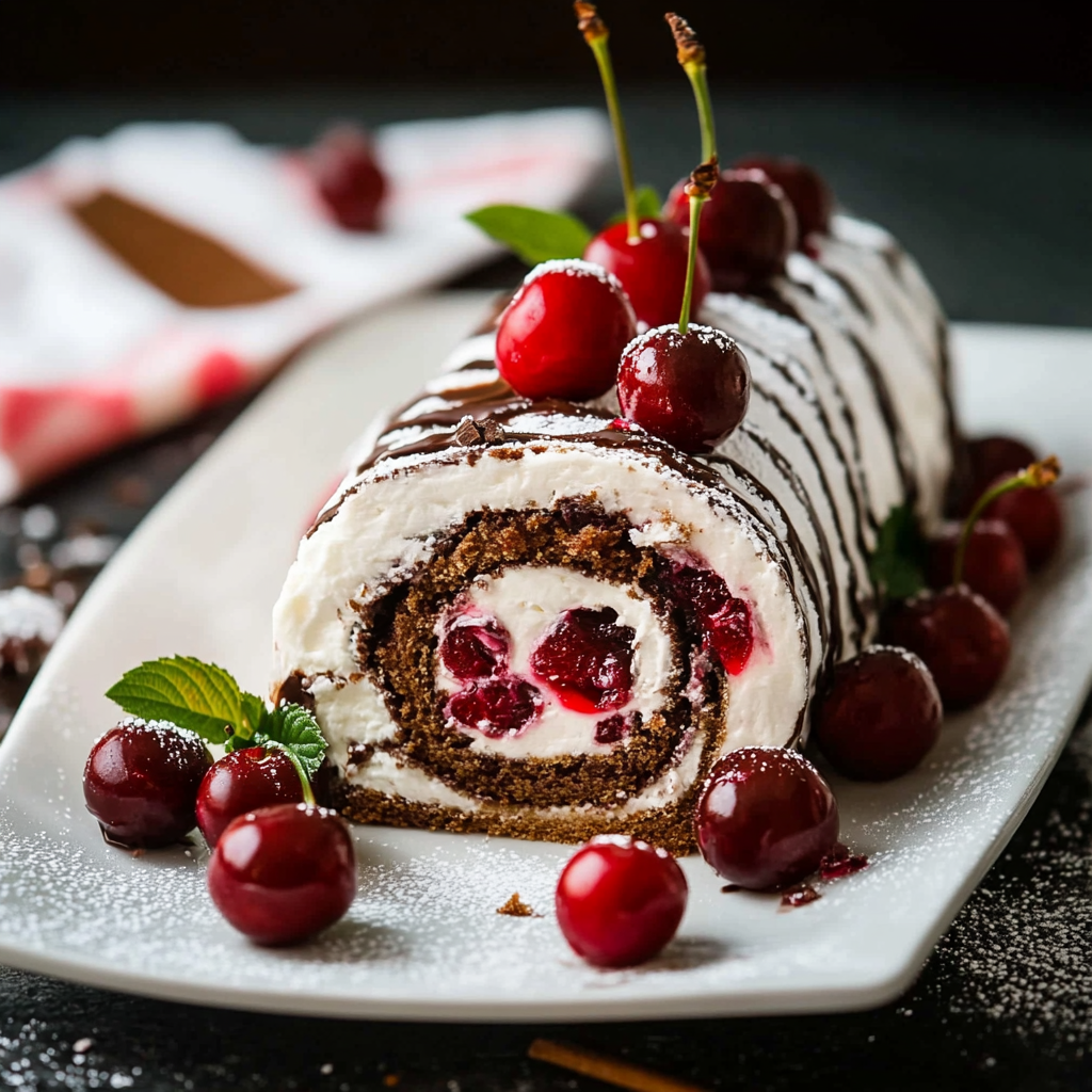Chocolate Cherry Roll with Rum Cream - Easy homemade recipes