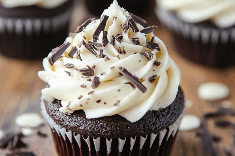 Dark Chocolate Cupcakes with White Chocolate Frosting