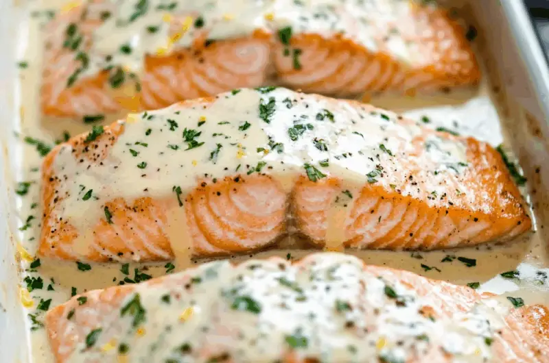 Oven Baked Salmon with Lemon Cream Sauce
