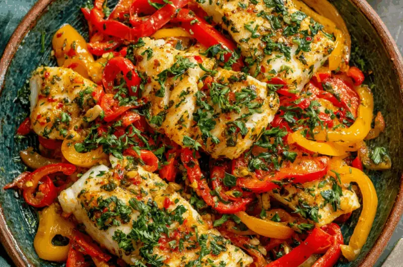 Baked Haddock with Baby Bell Peppers