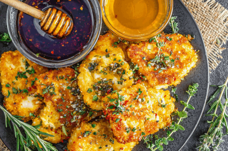 Easy Fried Halloumi with Warmed Honey