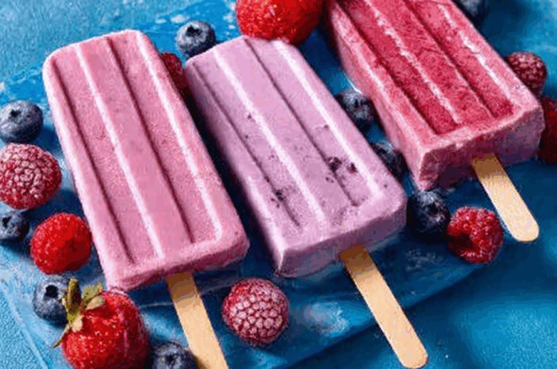 Homemade Popsicles with Yogurt, Berries, and Honey