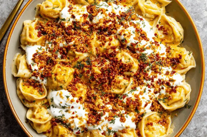 Manti (Turkish Dumplings) with Garlicky Yogurt and Spiced Oil