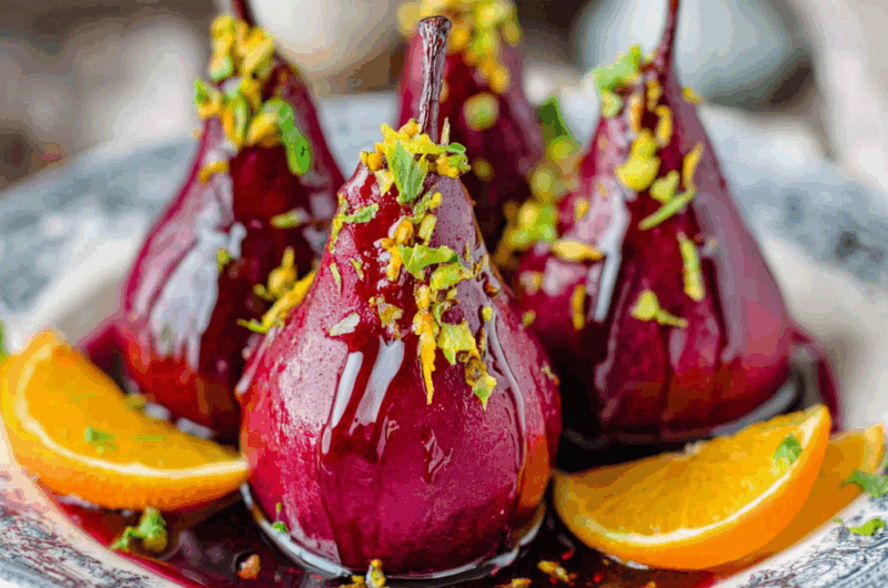 Red Wine Poached Pears
