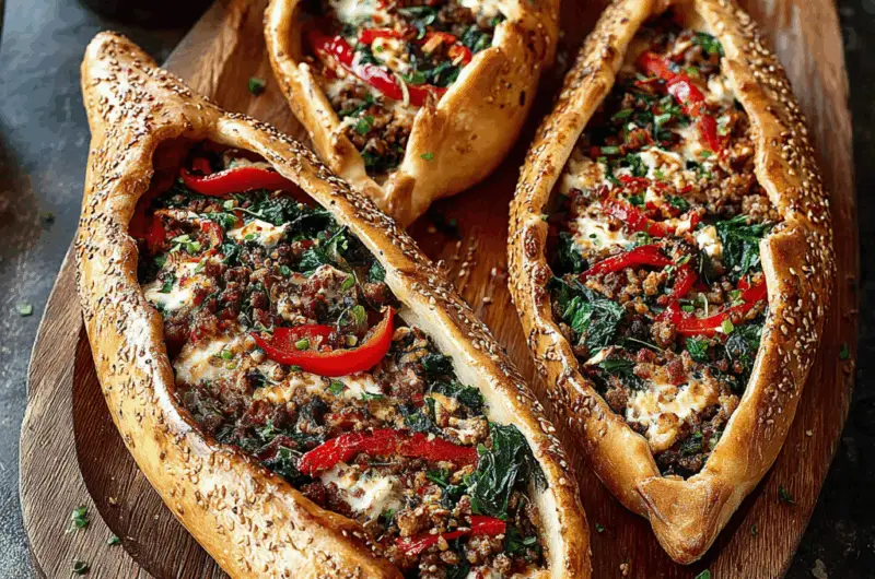 Vegetarian Turkish Pide (Peynirli, Sebzeli Pide)